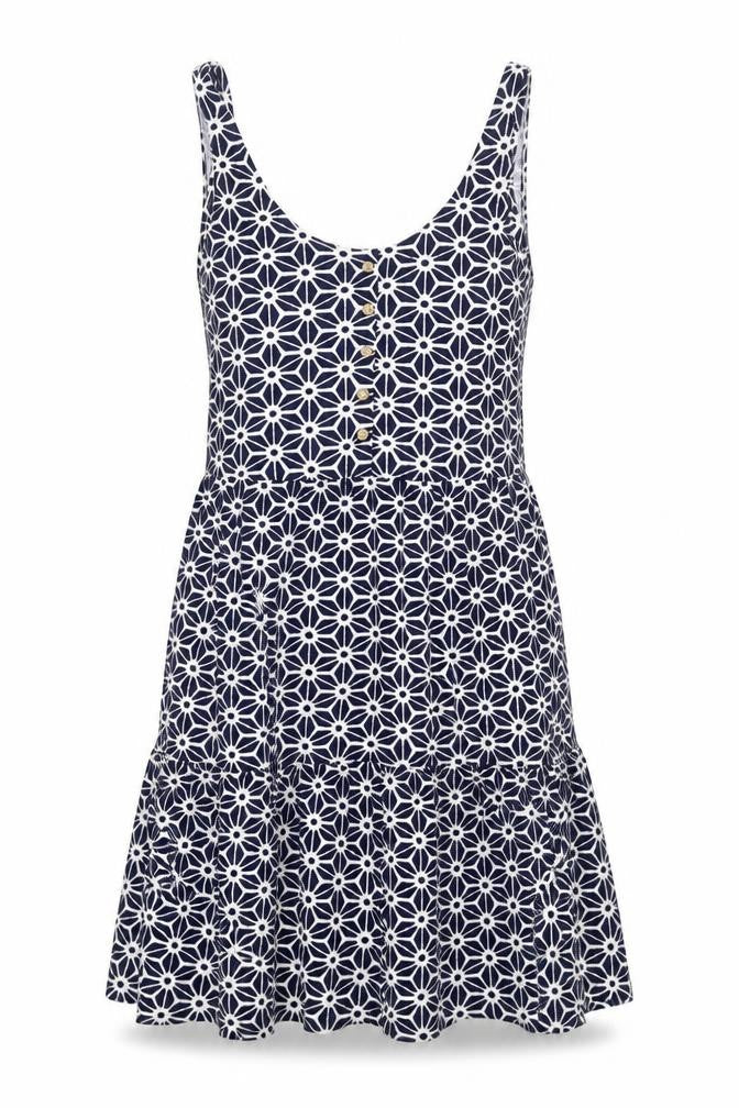 NEXT Womens Blue Geometric Viscose Tank Dress Size 6 Scoop Neck Pullover