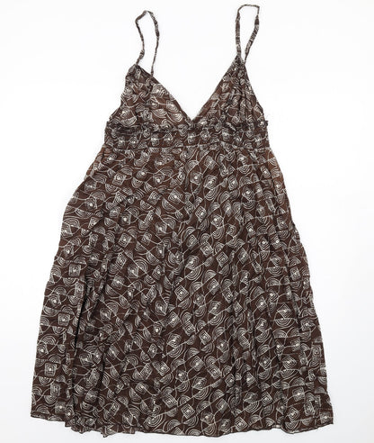 Red Herring Womens Brown Geometric Cotton Ball Gown Size 14 V-Neck Pullover