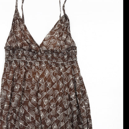 Red Herring Womens Brown Geometric Cotton Ball Gown Size 14 V-Neck Pullover