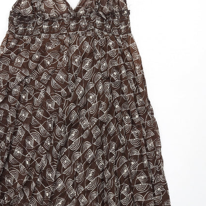 Red Herring Womens Brown Geometric Cotton Ball Gown Size 14 V-Neck Pullover