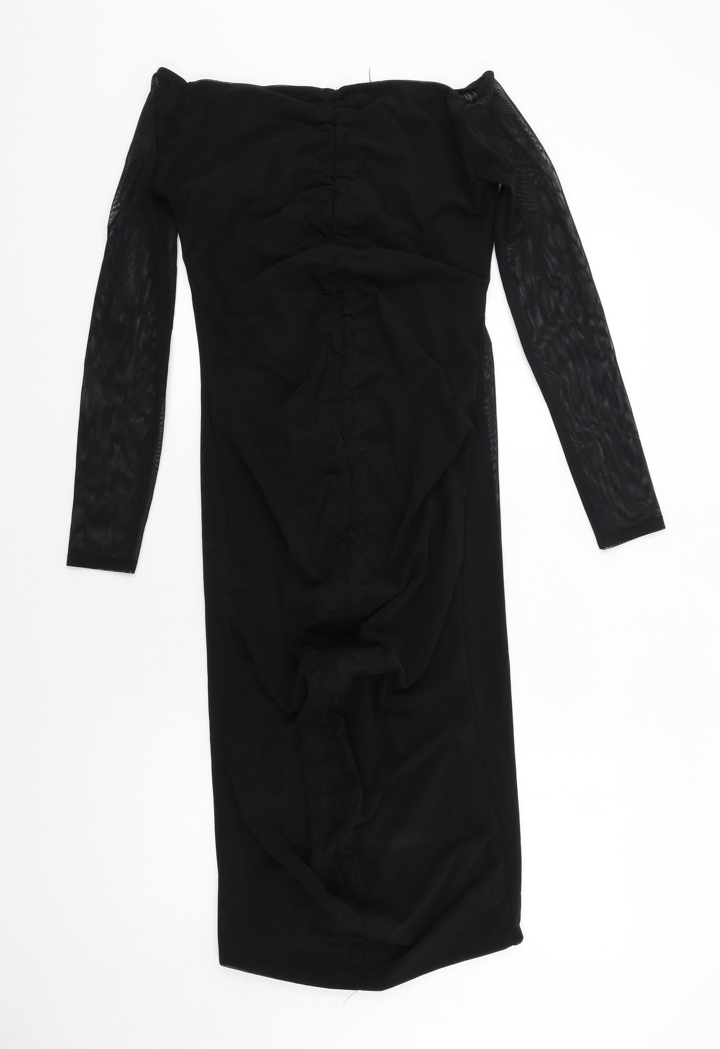 PRETTYLITTLETHING Womens Black Polyester Bodycon Size 12 Off the Shoulder Pullover