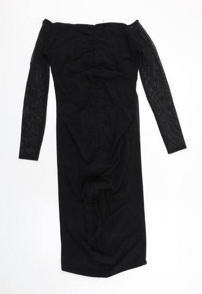 PRETTYLITTLETHING Womens Black Polyester Bodycon Size 12 Off the Shoulder Pullover