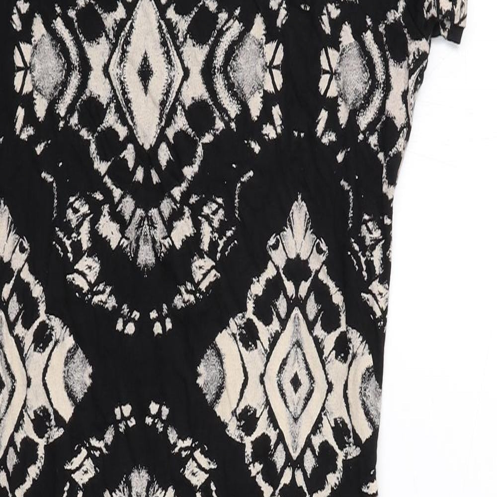 Quiz Womens Black Geometric Viscose Bodycon Size 8 Round Neck Pullover