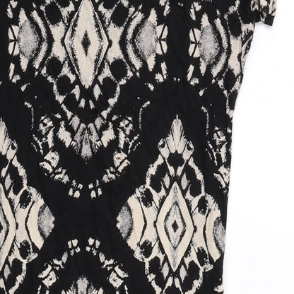 Quiz Womens Black Geometric Viscose Bodycon Size 8 Round Neck Pullover