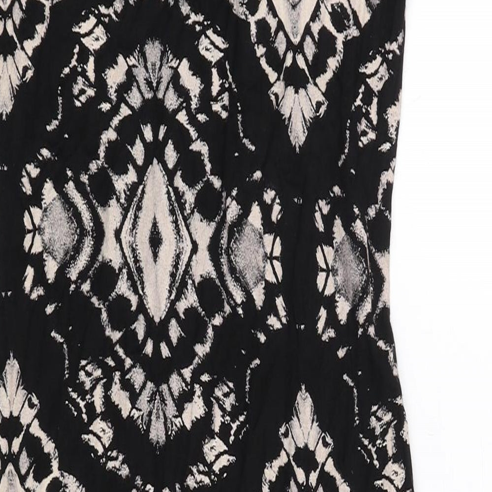 Quiz Womens Black Geometric Viscose Bodycon Size 8 Round Neck Pullover