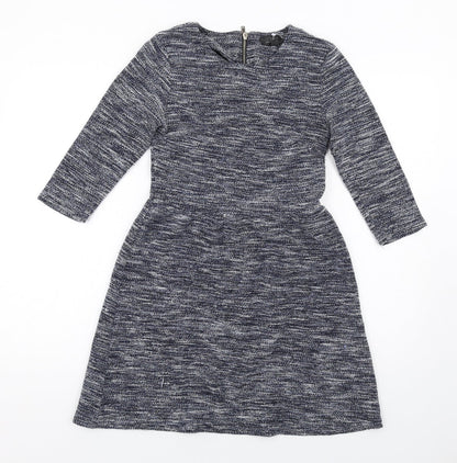 Topshop Womens Blue Cotton Fit & Flare Size 10 Round Neck Zip