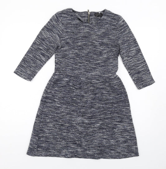 Topshop Womens Blue Cotton Fit & Flare Size 10 Round Neck Zip