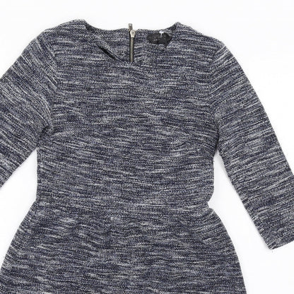 Topshop Womens Blue Cotton Fit & Flare Size 10 Round Neck Zip