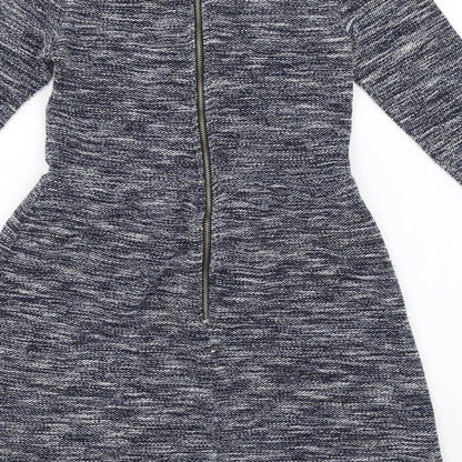 Topshop Womens Blue Cotton Fit & Flare Size 10 Round Neck Zip