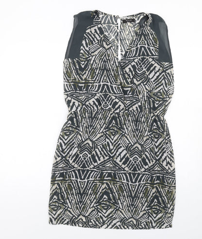 VILA Womens Grey Geometric Polyester A-Line Size M V-Neck Button
