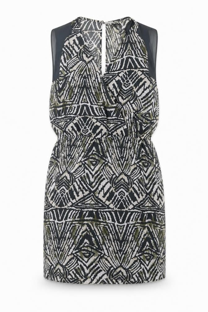 VILA Womens Grey Geometric Polyester A-Line Size M V-Neck Button