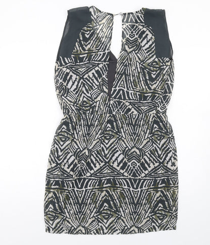 VILA Womens Grey Geometric Polyester A-Line Size M V-Neck Button