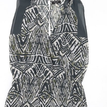 VILA Womens Grey Geometric Polyester A-Line Size M V-Neck Button