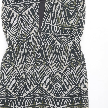 VILA Womens Grey Geometric Polyester A-Line Size M V-Neck Button