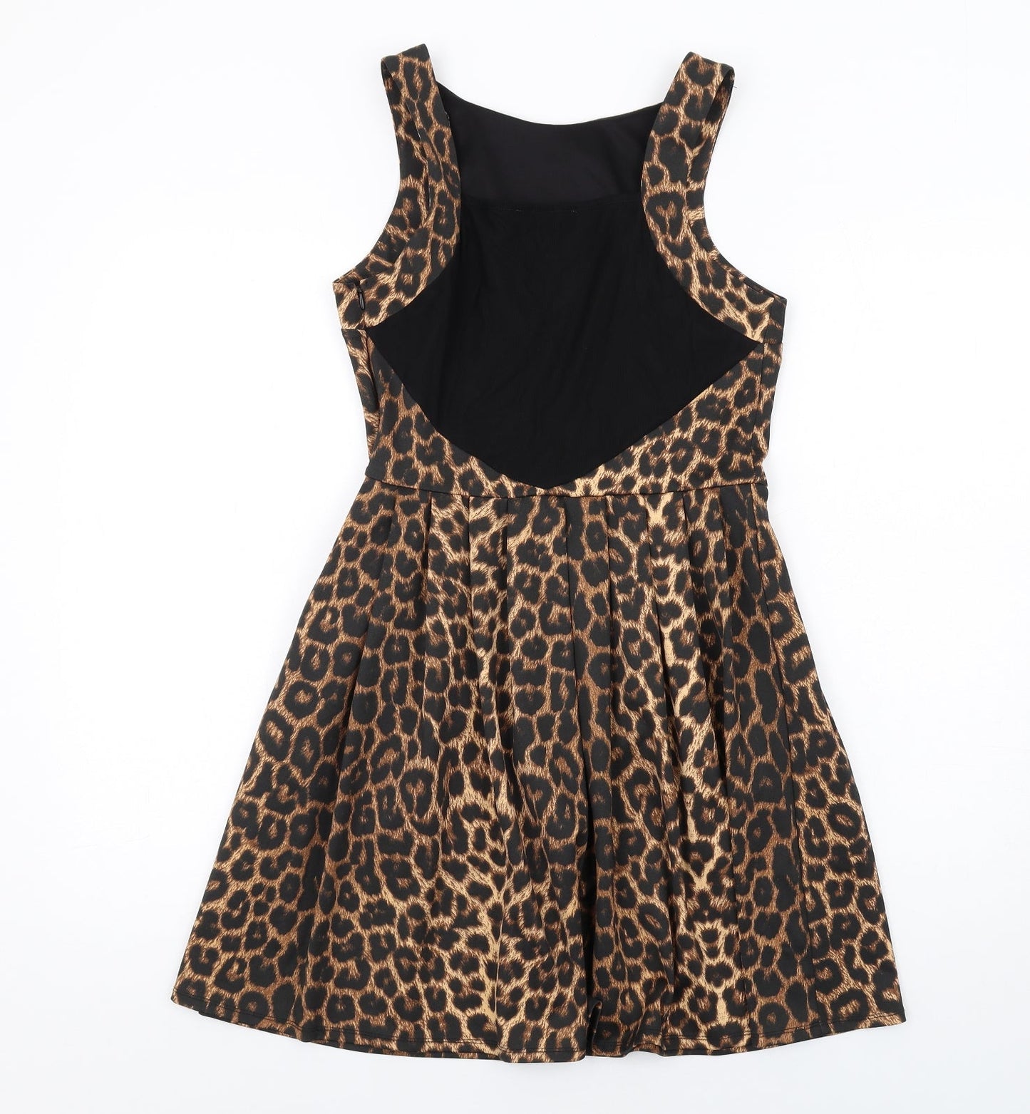 Oasis Womens Brown Animal Print Polyester A-Line Size 10 Round Neck Zip - Leopard Print Mesh Back