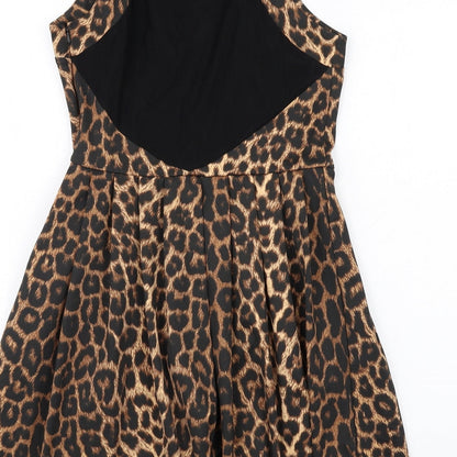Oasis Womens Brown Animal Print Polyester A-Line Size 10 Round Neck Zip - Leopard Print Mesh Back
