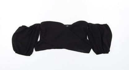 Boohoo Womens Black Polyester Cropped T-Shirt Size 10 Off the Shoulder
