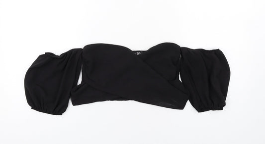 Boohoo Womens Black Polyester Cropped T-Shirt Size 10 Off the Shoulder