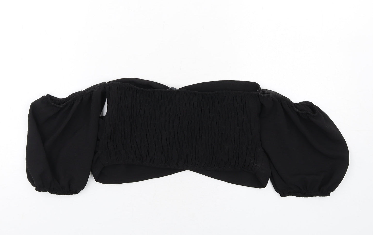 Boohoo Womens Black Polyester Cropped T-Shirt Size 10 Off the Shoulder