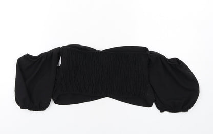 Boohoo Womens Black Polyester Cropped T-Shirt Size 10 Off the Shoulder