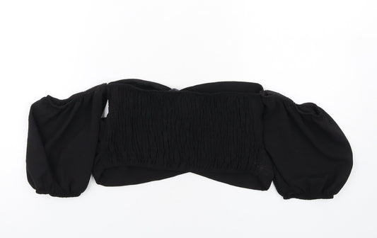 Boohoo Womens Black Polyester Cropped T-Shirt Size 10 Off the Shoulder