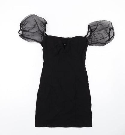 New Look Womens Black Viscose Mini Size 10 V-Neck Zip