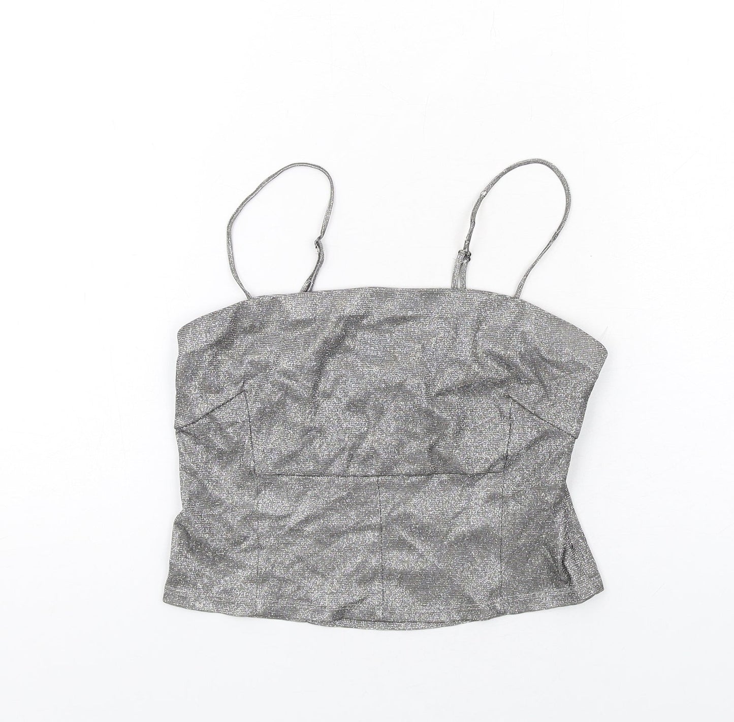 Sparkle & Fade Womens Silver Polyester Camisole T-Shirt Size S Square Neck