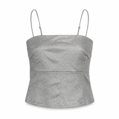 Sparkle & Fade Womens Silver Polyester Camisole T-Shirt Size S Square Neck