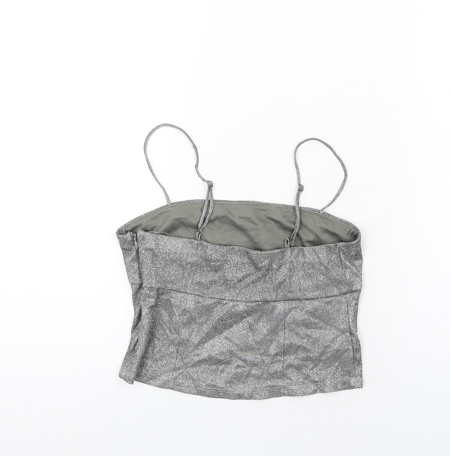 Sparkle & Fade Womens Silver Polyester Camisole T-Shirt Size S Square Neck