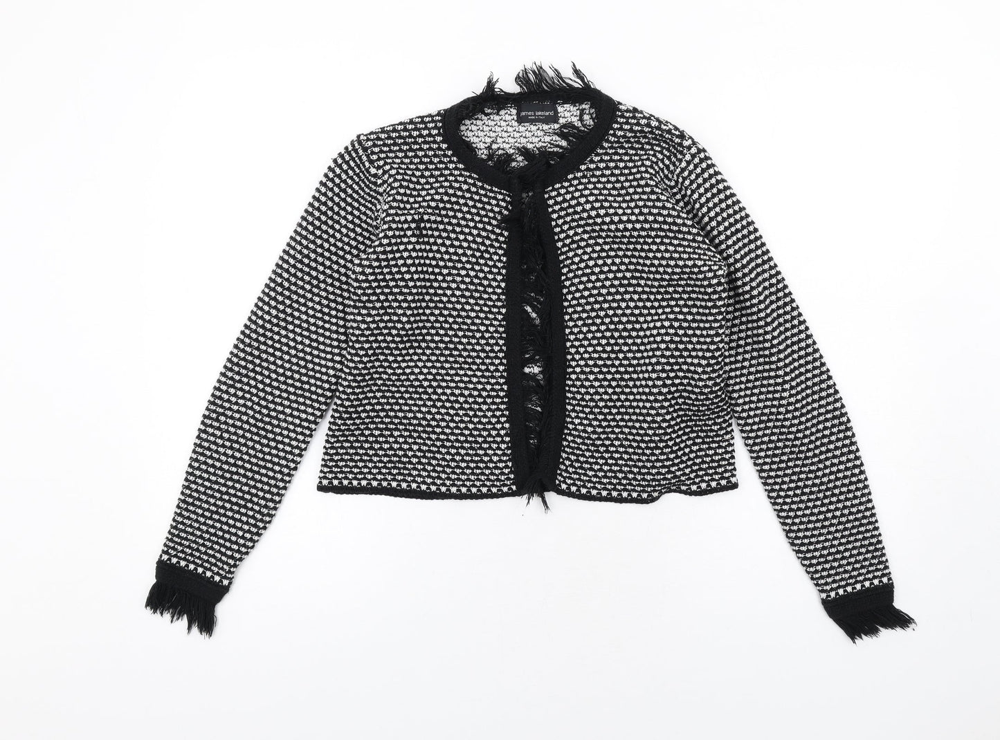 James Lakeland Womens Black Geometric Jacket Size 14 Hook & Eye