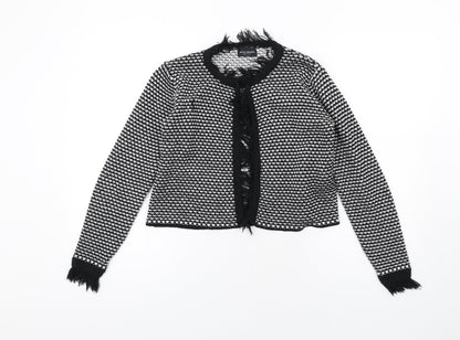 James Lakeland Womens Black Geometric Jacket Size 14 Hook & Eye