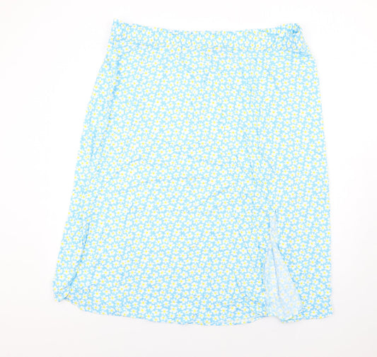 Marks and Spencer Womens Blue Floral Viscose A-Line Skirt Size 24