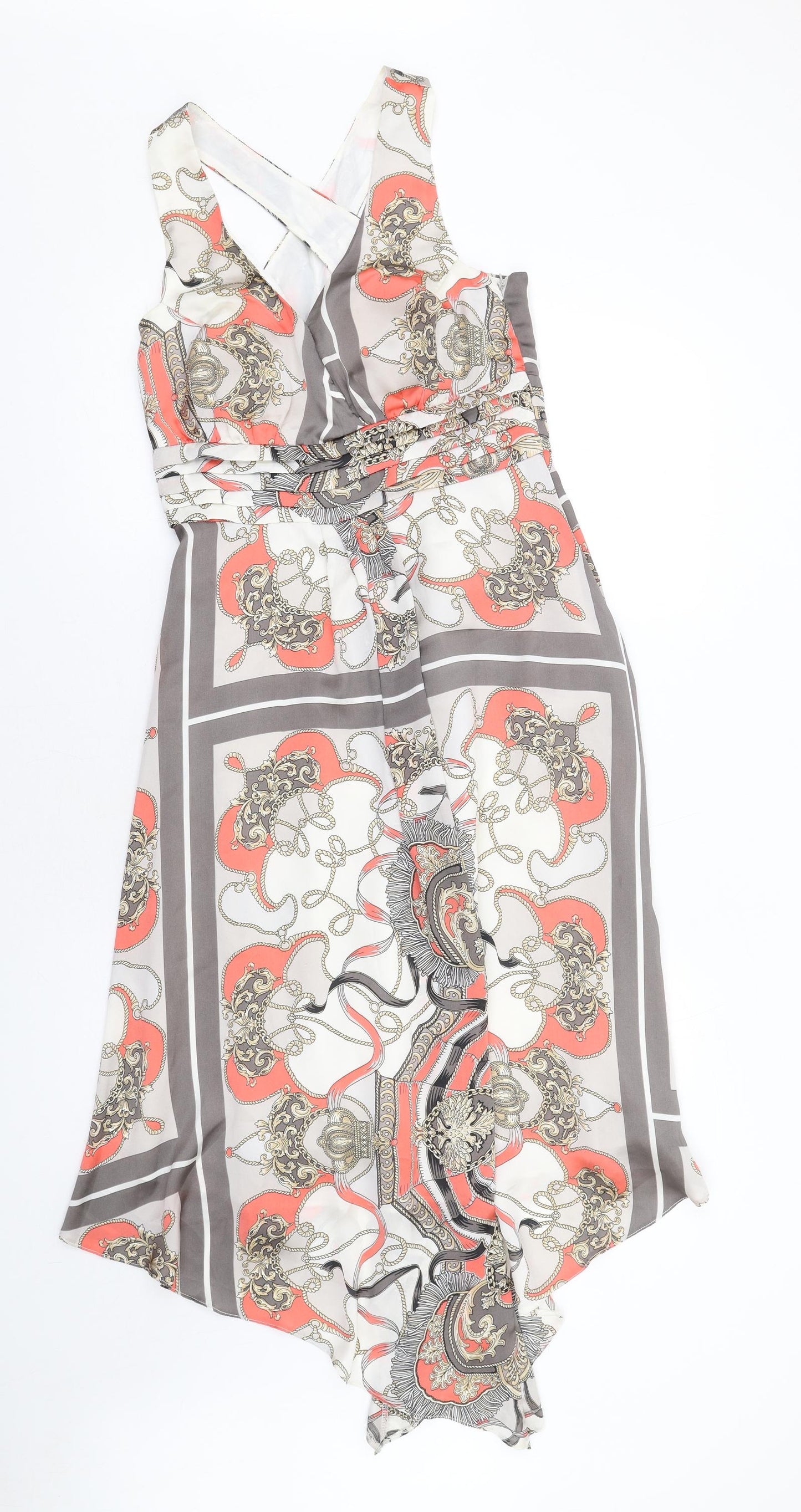 Debut Womens Multicoloured Geometric Polyester A-Line Size 10 V-Neck Zip