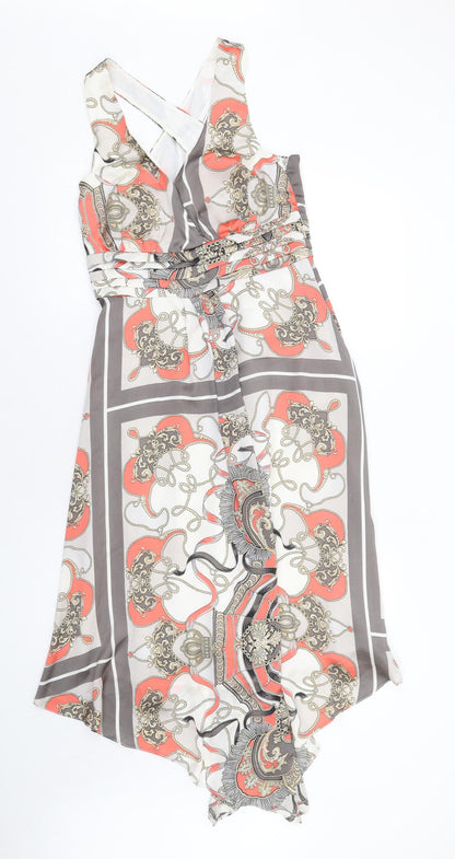 Debut Womens Multicoloured Geometric Polyester A-Line Size 10 V-Neck Zip