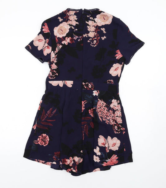 Girl in Mind Womens Blue Floral Polyester Playsuit One-Piece Size 10 Zip