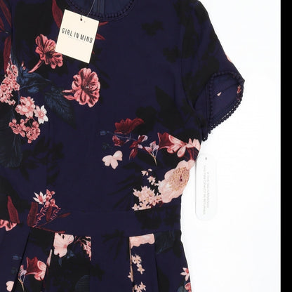 Girl in Mind Womens Blue Floral Polyester Playsuit One-Piece Size 10 Zip