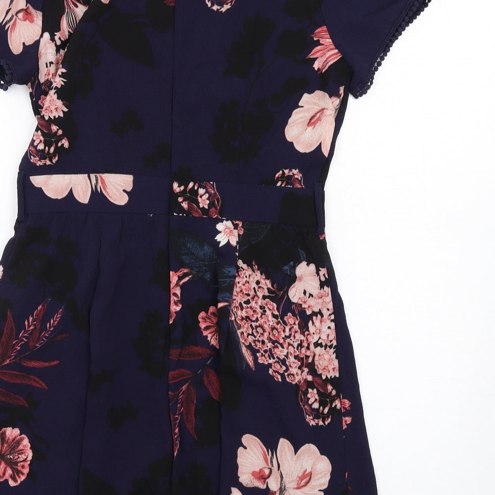 Girl in Mind Womens Blue Floral Polyester Playsuit One-Piece Size 10 Zip