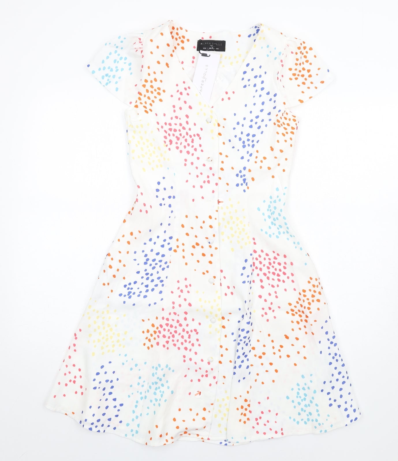 Paper Dolls Womens Multicoloured Geometric Polyethylene A-Line Size 6 V-Neck Button