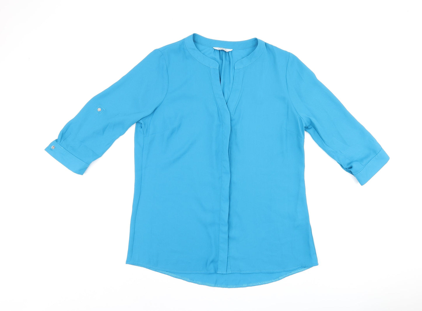 Classic Womens Blue Polyester Basic Button-Up Size 14 Round Neck