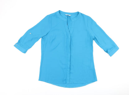Classic Womens Blue Polyester Basic Button-Up Size 14 Round Neck