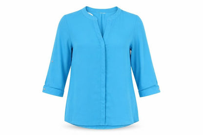 Classics Womens Blue Polyester Basic Button-Up Size 14 Round Neck
