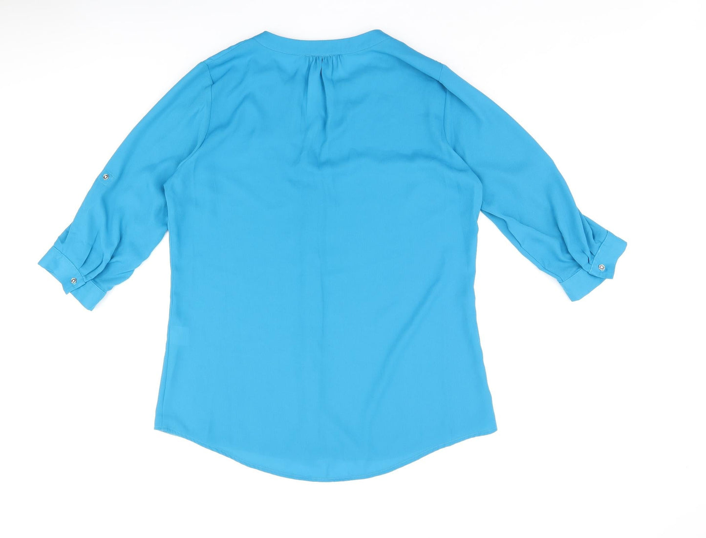 Classic Womens Blue Polyester Basic Button-Up Size 14 Round Neck
