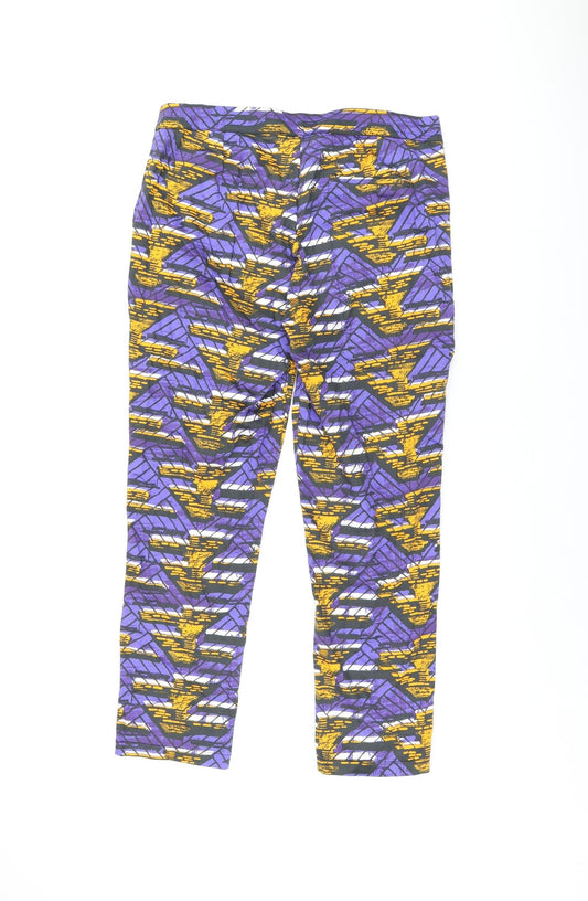 Topshop Womens Purple Geometric Cotton Trousers Size 12 L26 in Regular Zip