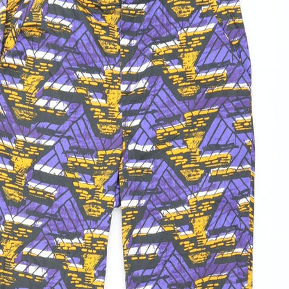 Topshop Womens Purple Geometric Cotton Trousers Size 12 L26 in Regular Zip