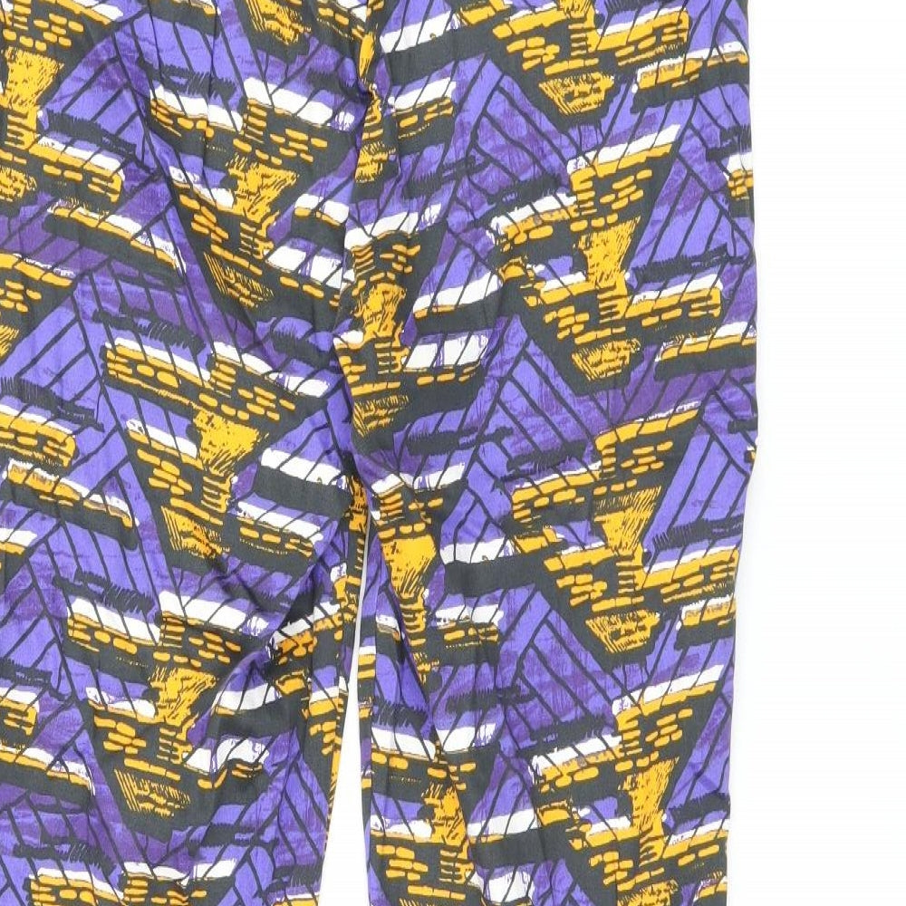 Topshop Womens Purple Geometric Cotton Trousers Size 12 L26 in Regular Zip