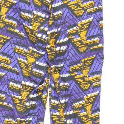 Topshop Womens Purple Geometric Cotton Trousers Size 12 L26 in Regular Zip