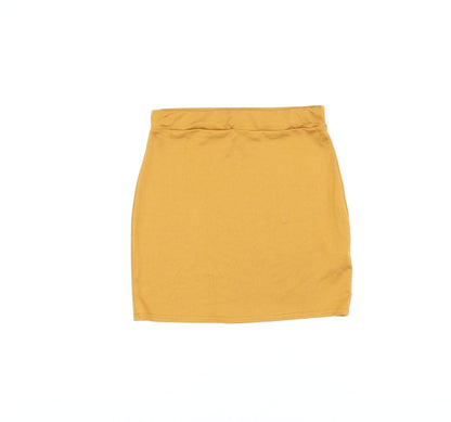 PRETTYLITTLETHING Womens Yellow Polyester Bandage Skirt Size 8