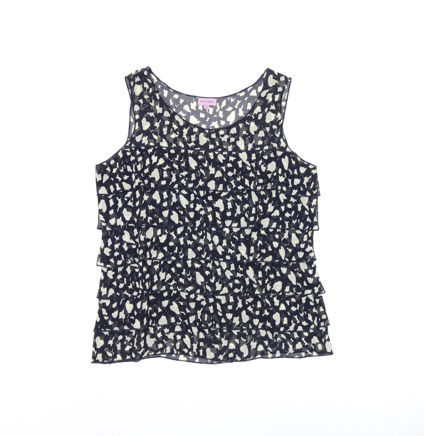 Epilogue Womens Blue Geometric Polyester Basic Tank Size 12 Round Neck - Frill Detail Sheer