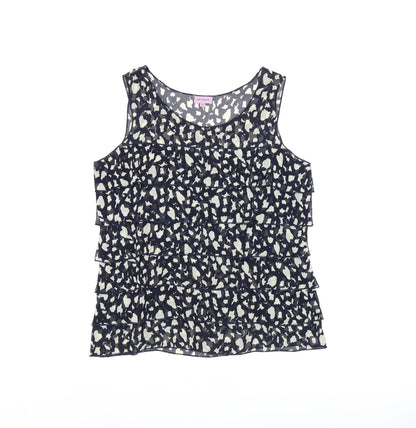 Epilogue Womens Blue Geometric Polyester Basic Tank Size 12 Round Neck - Frill Detail Sheer