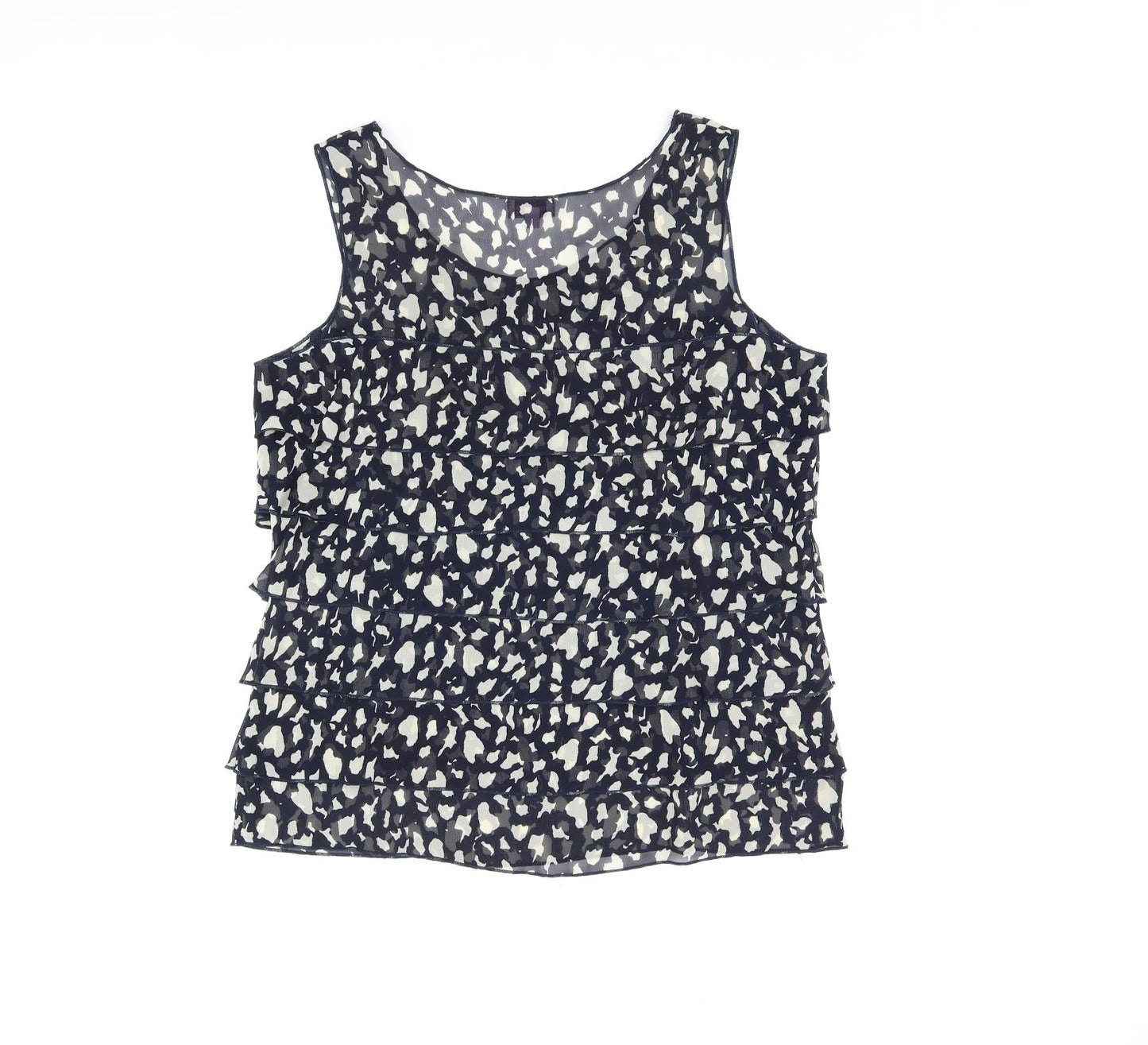 Epilogue Womens Blue Geometric Polyester Basic Tank Size 12 Round Neck - Frill Detail Sheer